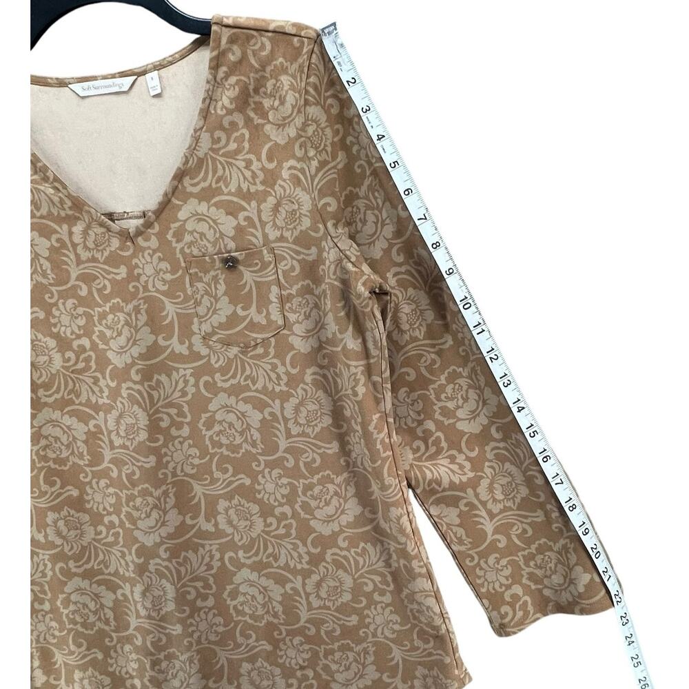 Soft Surroundings Tunic Top Womens S‎ Tan Faux Suede Floral Roll Tab Boho Chic - Picture 10 of 14
